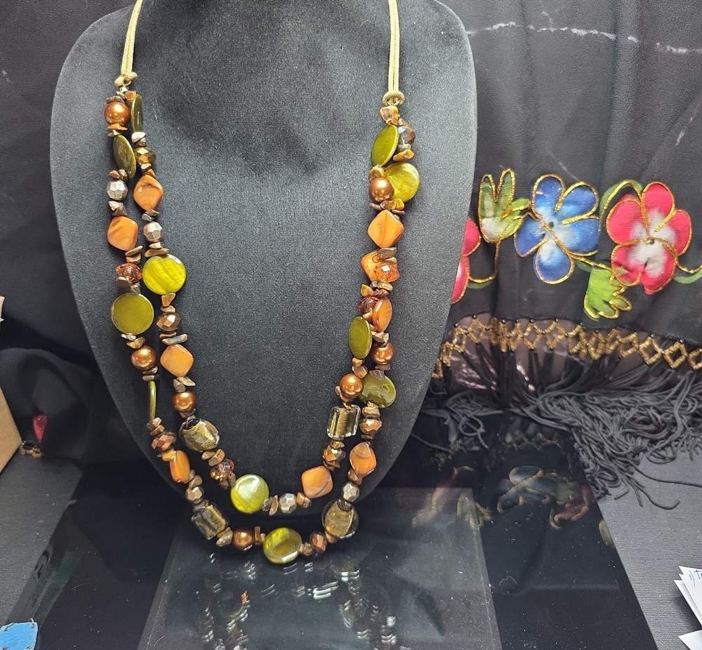 Handcrafted Green & Orange Beaded Women's Necklace